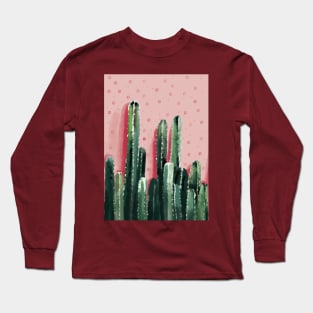 Pink and green cactus in watercolor Long Sleeve T-Shirt